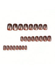 24pcs/Box Square Short Brown Cat Eye Design False Nails Press On Nails Nail Supplies