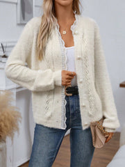 Guipure Lace Trim Button Front Cardigan