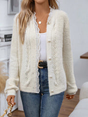 Guipure Lace Trim Button Front Cardigan