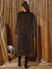 Waterfall Collar Open Front Fuzzy Coat