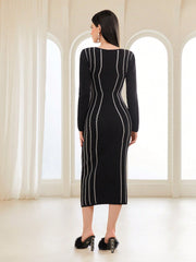 Striped Pattern Bodycon Sweater Dress