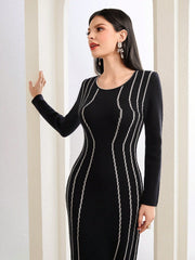 Striped Pattern Bodycon Sweater Dress