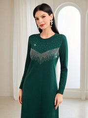 Rhinestone Decor Sweater Dress