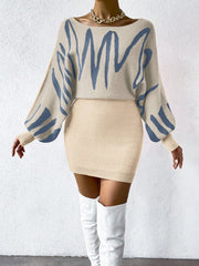 Graphic Pattern Batwing Sleeve Sweater Dress