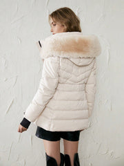 Zip Up Fuzzy Trim Hooded Puffer Coat