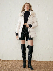 Zip Up Fuzzy Trim Hooded Puffer Coat