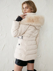 Zip Up Fuzzy Trim Hooded Puffer Coat