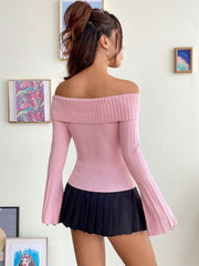 Women's Off Shoulder Bell Sleeve Sweater