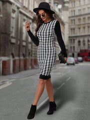 Houndstooth Pattern Sweater Dress