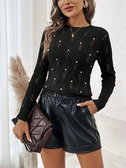 Pearls Beaded Pointelle Knit Sweater