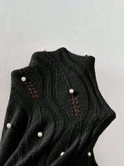 Pearls Beaded Pointelle Knit Sweater