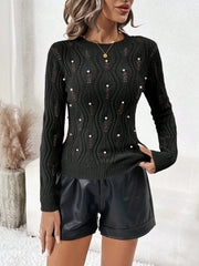 Pearls Beaded Pointelle Knit Sweater