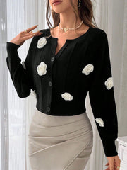 3D Floral Pattern Raglan Sleeve Cardigan