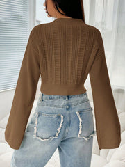 Mock Neck Trumpet Sleeve Crop Sweater