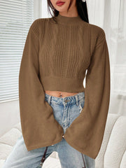 Mock Neck Trumpet Sleeve Crop Sweater