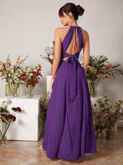 Keyhole Neckline Split Thigh Chiffon Bridesmaid Dress