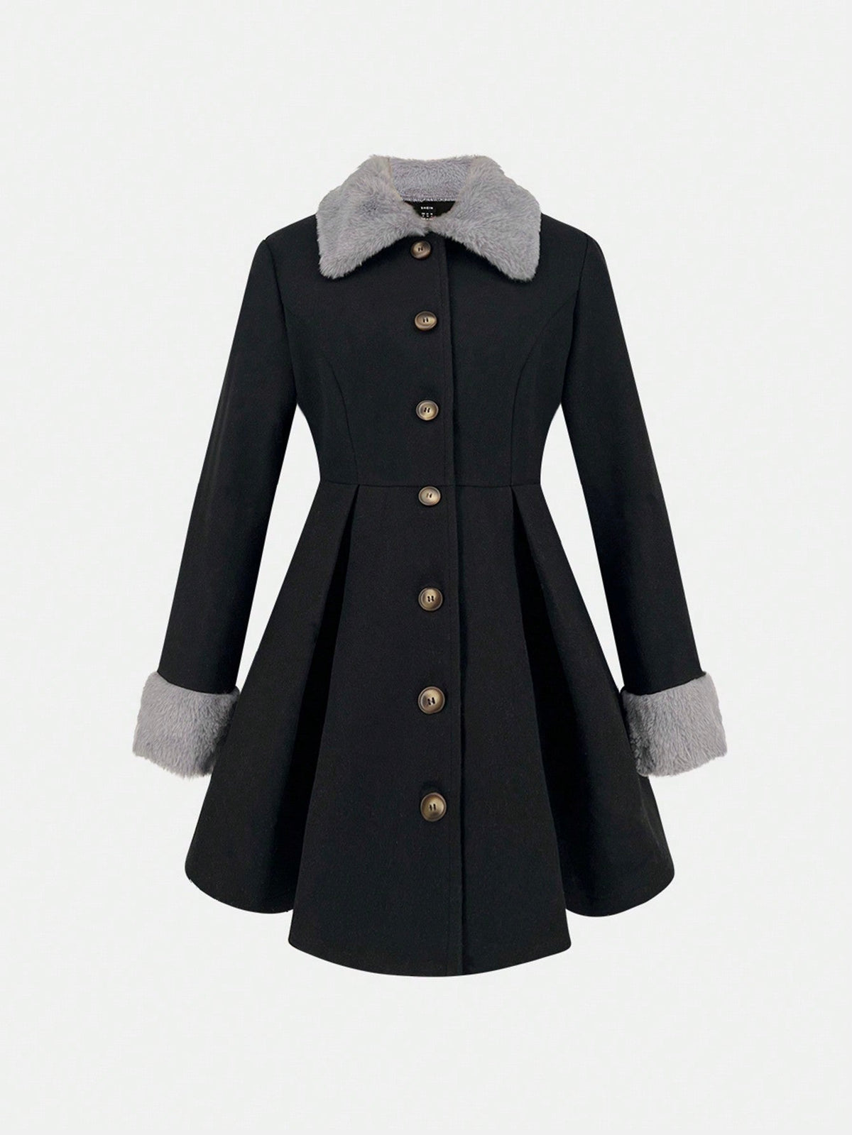 Contrast Teddy Collar Fold Pleated Overcoat