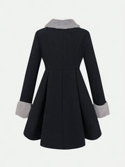 Contrast Teddy Collar Fold Pleated Overcoat