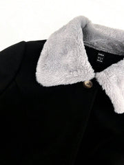 Contrast Teddy Collar Fold Pleated Overcoat