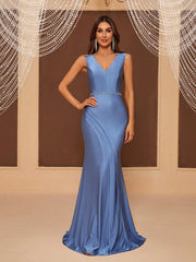 V-Neck Chain Belt Fishtail Bridesmaid Dress