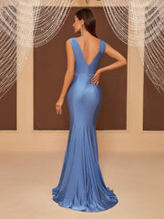 V-Neck Chain Belt Fishtail Bridesmaid Dress