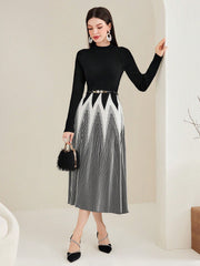 Women's Fashionable Colorblock Sweater Dress With Waistline Design