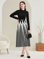 Women's Fashionable Colorblock Sweater Dress With Waistline Design