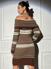 Stripe Off Shoulder Sweater Dress