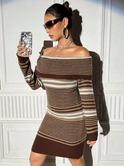 Stripe Off Shoulder Sweater Dress