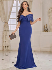 Bridesmaid Dress With Three-Dimensional Flower Decoration, Mermaid Hem And Off-Shoulder Design