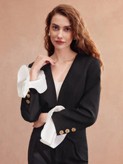 WOVEN WOMEN'S CONTRAST RUFFLE CUFF JACKET