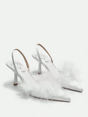 Slingback Fluffy Detail Women's High-heeled Shoes