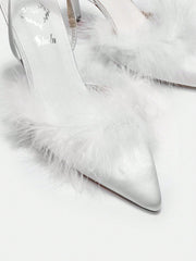 Slingback Fluffy Detail Women's High-heeled Shoes