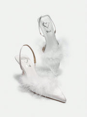 Slingback Fluffy Detail Women's High-heeled Shoes