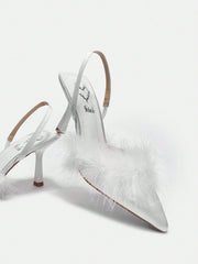 Slingback Fluffy Detail Women's High-heeled Shoes