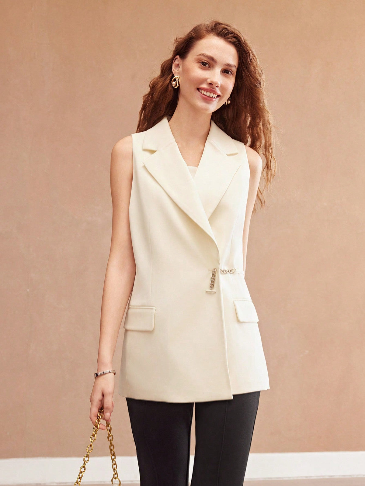 WOMEN'S SOLID COLOR LAPEL VEST JACKET