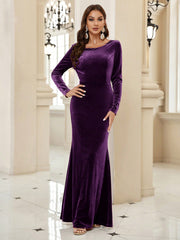Long Sleeve Velvet Mermaid Bridesmaid Dress