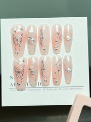 10pcs Elegant Hand-Painted Pink Butterfly Nail Art With 1pc Double-Sided Adhesive Tape