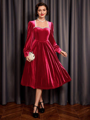 Vintage Christmas Party Women's Velvet A-line Dress