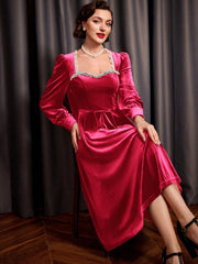 Vintage Christmas Party Women's Velvet A-line Dress