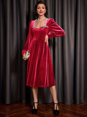 Vintage Christmas Party Women's Velvet A-line Dress