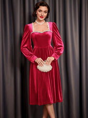 Vintage Christmas Party Women's Velvet A-line Dress