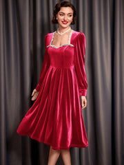 Vintage Christmas Party Women's Velvet A-line Dress