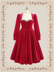 Vintage Christmas Party Women's Velvet A-line Dress