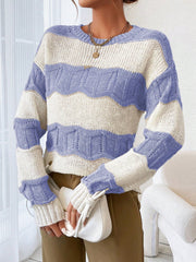 Ladies' Color Block Round Neck Sweater With Long Sleeve, Spring Commute