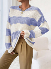 Ladies' Color Block Round Neck Sweater With Long Sleeve, Spring Commute