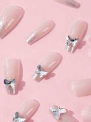 24pcs Butterfly Shape False Nails   1pc Double-Sided Adhesive