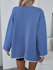 Women's Color Block Edged Cardigan With Double Pockets