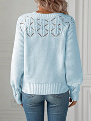 Ladies' Solid Color Hollow Out Splice Sweater