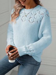 Ladies' Solid Color Hollow Out Splice Sweater